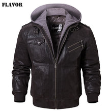 Load image into Gallery viewer, Men&#39;s Real Leather Jacket Men Motorcycle Removable Hood winter coat Men Warm Genuine Leather Jackets
